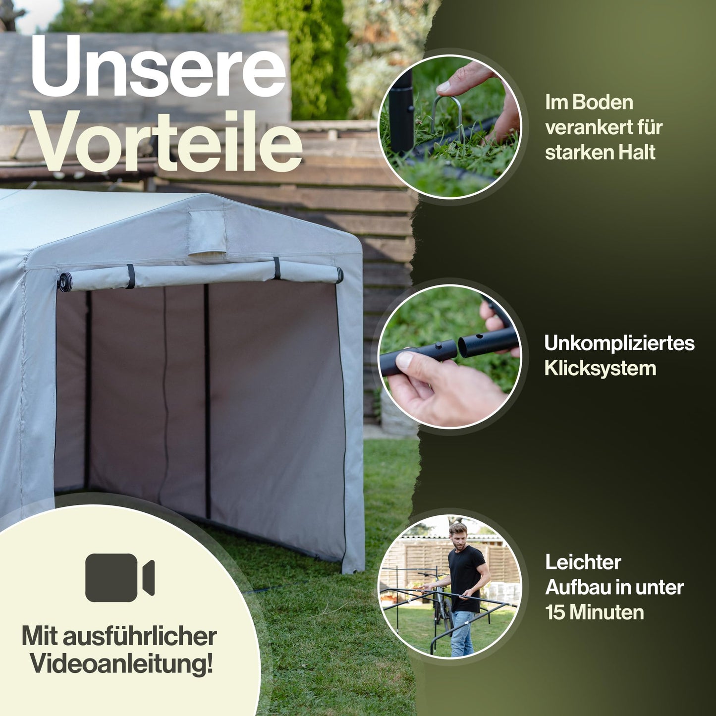 Silbergard Fahrradgarage mit extra Tiefe für E-Bikes: Wetterfest & Reißfest