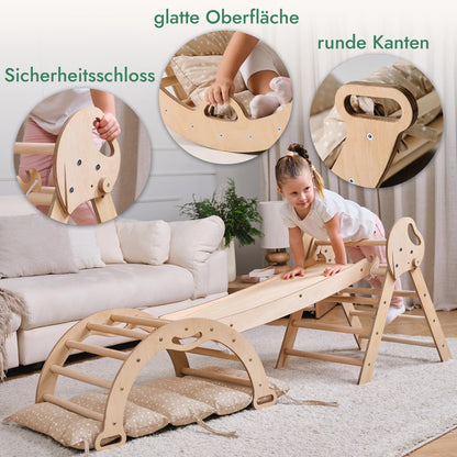 5-in-1 Montessori Klettergerüst-Set mit Kissen & Rutsche für Kinder, Indoor Spielplatz