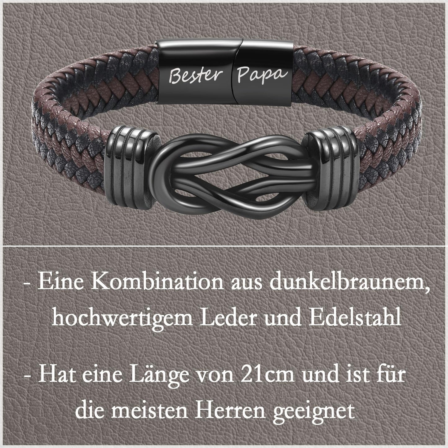 BONUS PAPA Lederarmband mit Gravur für Vater-Geschenke zum Vatertag, Geburtstag