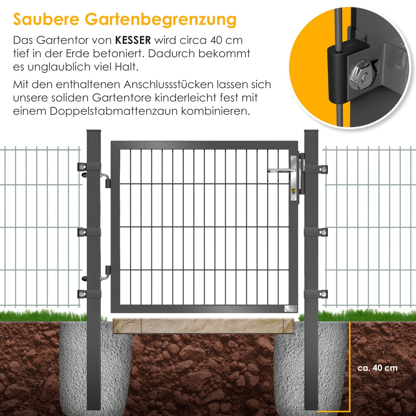 KESSER® Premium metal garden gate with galvanized steel including posts, door handle, key