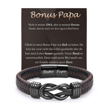 BONUS PAPA Lederarmband mit Gravur für Vater-Geschenke zum Vatertag, Geburtstag