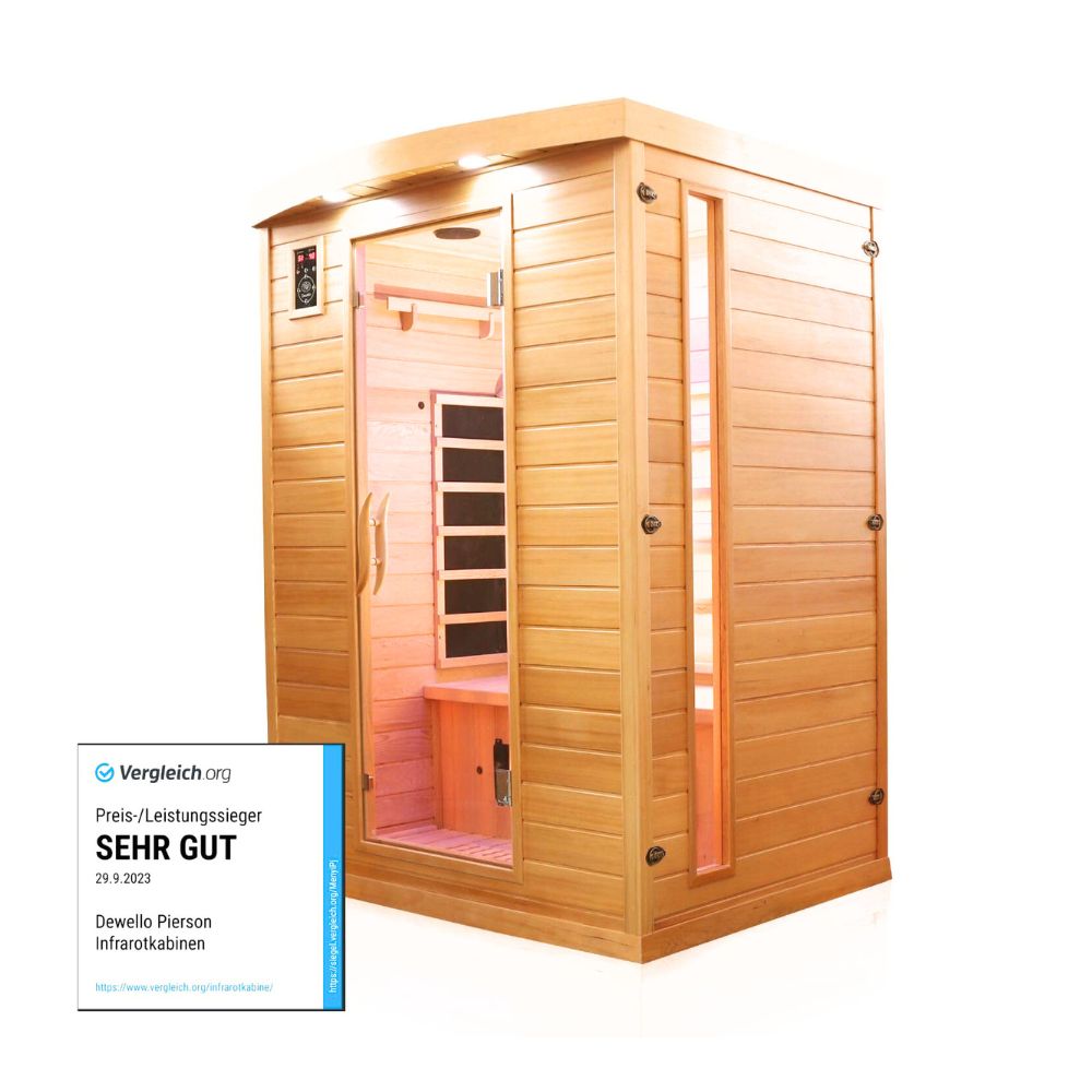 Dewello® Infrarotsauna 'Pierson' (135x105cm) für 1-2 Personen aus Hemlock-Holz, LED, Bluetooth