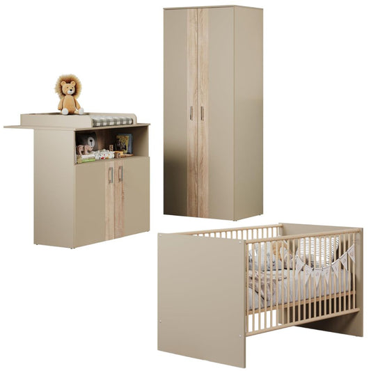 Babyzimmer-Set 'BERRY' mit 3-fach Lattenrost, Wickelkommode & Kleiderschrank