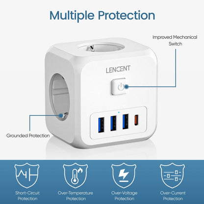 7-in-1 Wandsteckdosen-Adapter | EU-Plug-Stecker-Ladegerät mit Ein/Aus-Schalter3